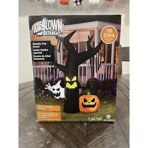 Halloween Gemmy 7 ft Ghostly Dead Tree w/Pumpkin & Ghost Airblown Inflatable NIB